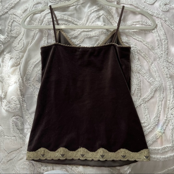 Y2K Velvet Brown Lace Trim Tank Top - Picture 6 of 7